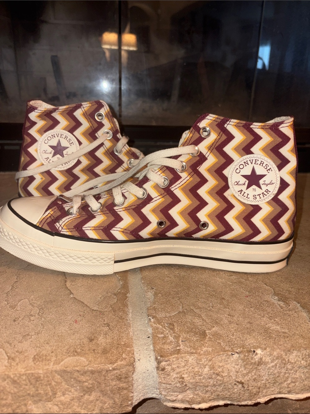Converse High Top Sneakers - Maroon/Yellow/Cream Zigzag